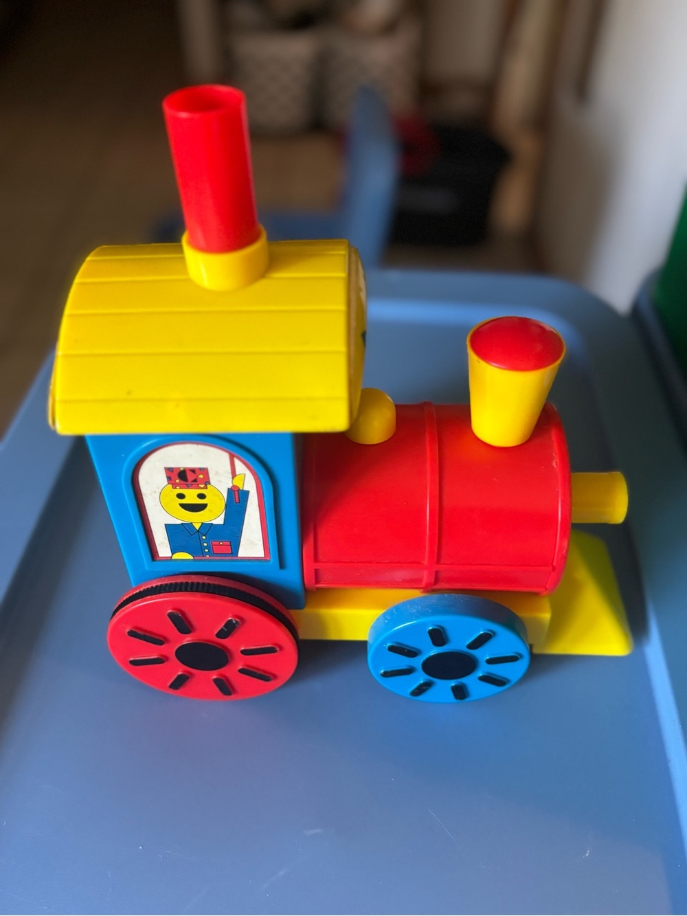 Vintage 1985 Colorforms Choo Choo Train Toy - Helm Toy Co - Mechanical Push Toy
